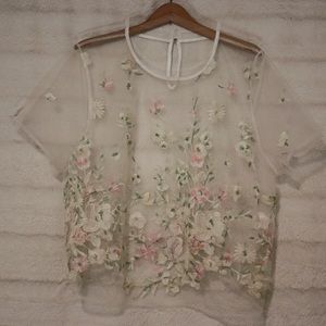 Vintage Embroidered Mesh Crop Top